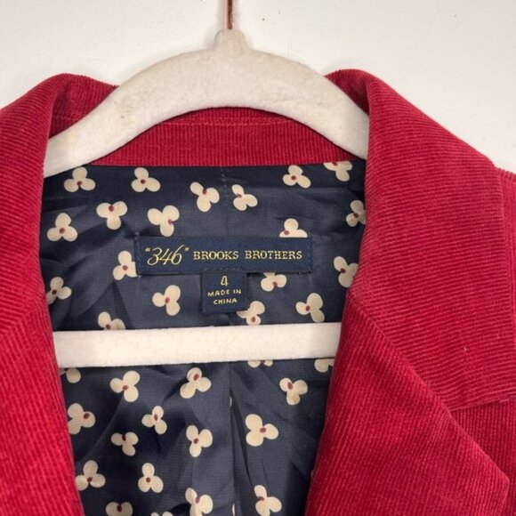 Brooks Brothers 346 Corduroy Blazer Red Fitted Buttoned Floral Lined Womens Sz 4 - Picture 8 of 11